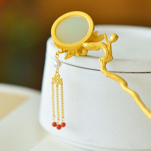 新中式发簪古风天然石头小众钗子流苏步摇盘发饰品 商品图5