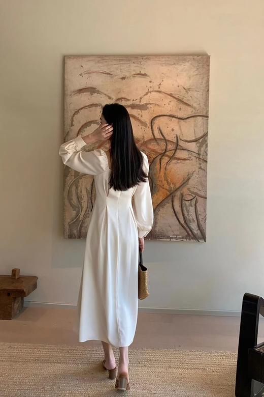 L.Fleuri 米白色光泽感挂脖优雅气质连衣裙 17872 商品图7