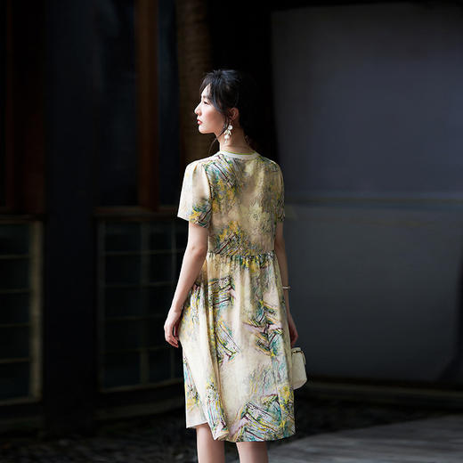 丁摩新品女装显瘦显高小个子款真丝印花连衣裙AL80020 商品图3