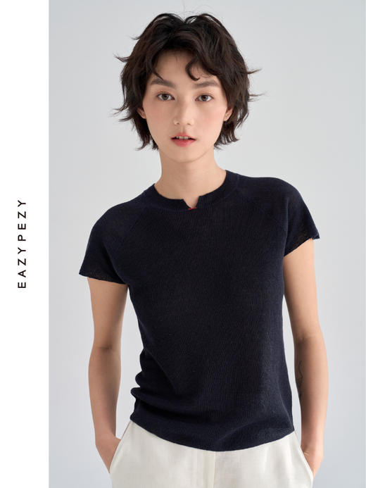 有机亚麻新中式短袖针织衫 商品图2