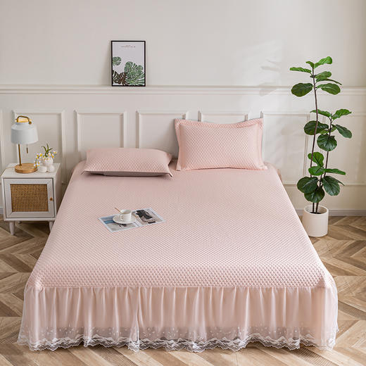 多喜爱 凉豆豆床裙三件套-和悦（蓝/粉/金/）【可水洗机洗】【柔软可折叠】【凉感值0.28】【全方位包裹】 凉席子A类标准 有效抗菌 3D立体凉豆豆 商品图5