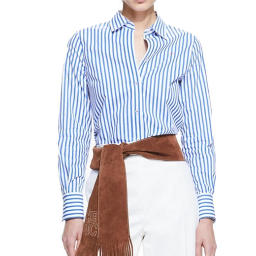 CHCH2025春夏休闲蓝色条纹时髦衬衫女上衣修身设计感通勤衬衣 商品图10