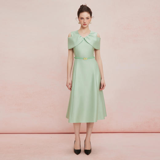 QF880新款赫本风蝴蝶结落肩收腰放摆显高显瘦宴会轻礼服连衣裙 商品图8