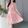 丁摩 小个子桑蚕丝粉色碎花真丝连衣裙女装夏高级感5ZF-69463 商品缩略图1