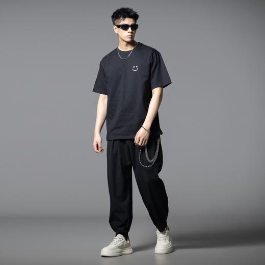 PINLI品立2025夏季新款男士笑脸烫钻圆领短袖T恤上衣BG252111056 商品图1