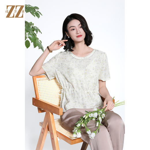 佐尔美夏季新款新中式国风时尚气质桑蚕丝短袖衬衣女M42CS90 商品图3