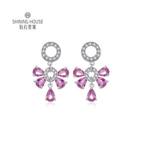 【蓝宝石耳环（粉色）】钻石世家 18K金粉蓝宝石镶钻耳饰耳环 每一颗宝石都是大自然的宝物 粉色蓝宝石将浪漫与优雅融入珠宝设计之中 增添一份童趣与梦幻