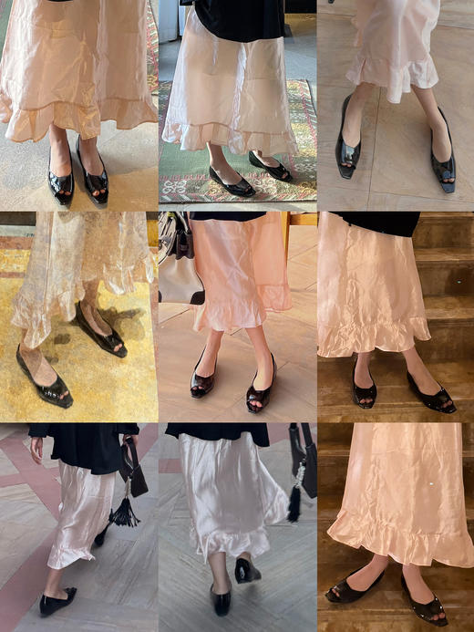 HIDEMI 进口牛漆皮极简设计感鱼嘴镂空露趾小坡跟增高单鞋 白色/黑色 商品图1