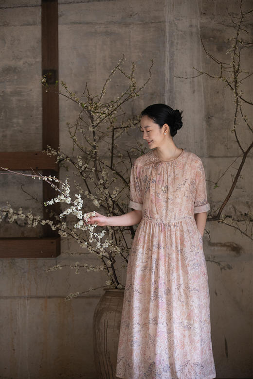 牧衣游原创 炒色丝棉印染连衣裙轻薄古雅东方文艺气质长裙 茹慮 商品图5