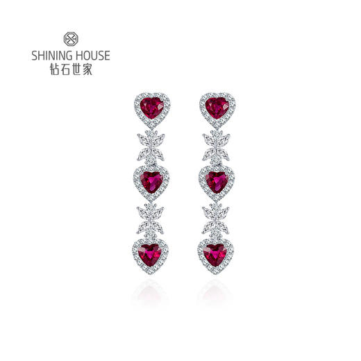 【红宝石耳饰】钻石世家 18K金红宝石镶钻耳饰耳环耳钉   高级设计珠宝系列 让人一见倾心的红宝石 演绎女性的高贵柔情 也寓意着浪漫炙热的美好感情 商品图0