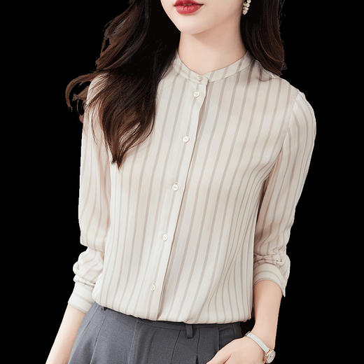 丁摩 重磅丝绸条纹真丝衬衫春装新款通勤小衫气质桑蚕丝上衣5ZF-9020 商品图4
