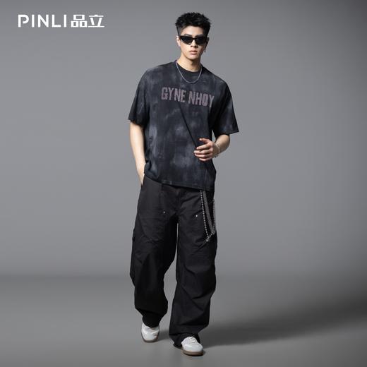 PINLI品立2025夏季新款男士圆领字母印花短袖T恤上衣BG252111051 商品图1