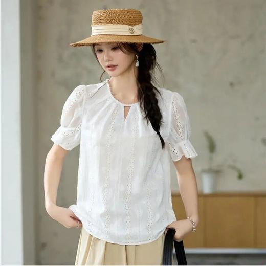 全新升级【铂金会员146/天猫199/差价53】(15550) 洛诗琳2025夏季新款法式薄款温柔短袖上衣粉色T恤上衣 商品图3