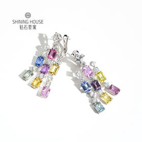 【蓝宝石耳饰】钻石世家 18K金蓝宝石镶钻耳饰耳环 高级设计珠宝系列 多彩蓝宝石梦幻组合 钻石耳环璀璨生辉