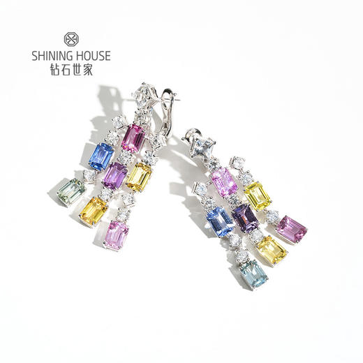 【蓝宝石耳饰】钻石世家 18K金蓝宝石镶钻耳饰耳环 高级设计珠宝系列 多彩蓝宝石梦幻组合 钻石耳环璀璨生辉 商品图0