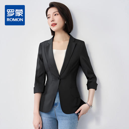 【棉麻面料】罗蒙小西装女外套夏季轻薄透气凉爽速干修身小西装单西服女 商品图3