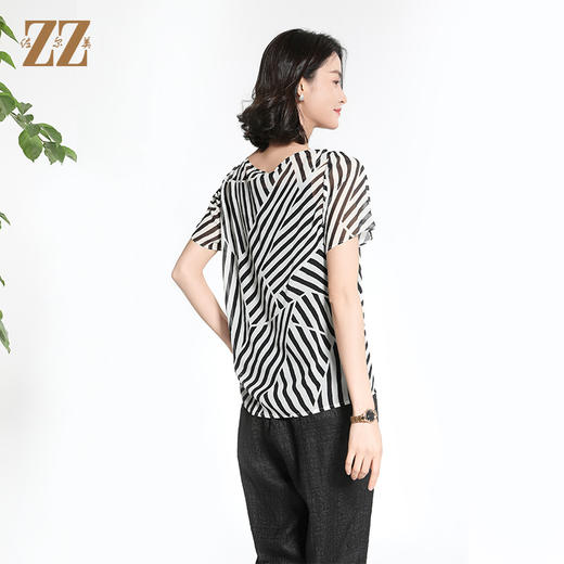 佐尔美夏季新款新中式国风时尚气质桑蚕丝短袖衬衣女M42CS27 商品图3