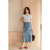 HeyDress复古水洗牛仔半身裙女夏季直筒开叉半裙高腰显瘦蓝色裙子 商品缩略图3