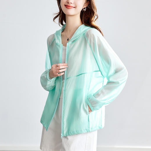雀说天丝云纱泡芙防晒外套新款外穿薄款连帽开衫上衣AL3062 商品图6