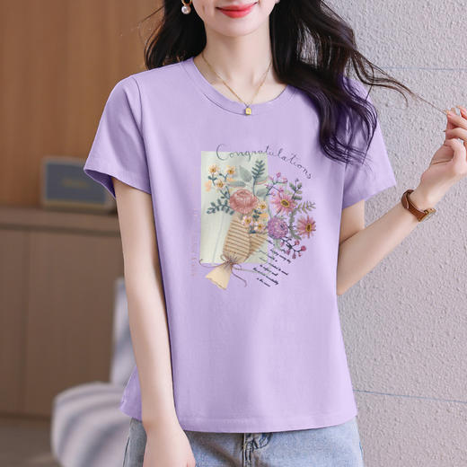 雀说圆领宽松正肩短袖t恤新款减龄爆款时尚显瘦半袖体恤AL20026 商品图3