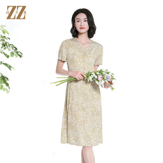 佐尔美夏季新款时尚气质碎花桑蚕丝短袖连衣裙女M42LS39 商品图1