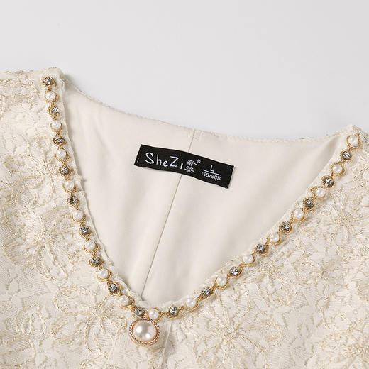 奢姿大码女装2025夏季小香风时尚连衣裙胖妹妹假口袋气质V领裙子9952821126 商品图2