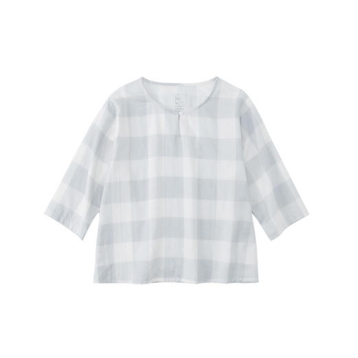 【双层纱千鸟格家居服】双层纱家居服女士七分袖家居服套装全棉格纹套头睡衣 商品图8