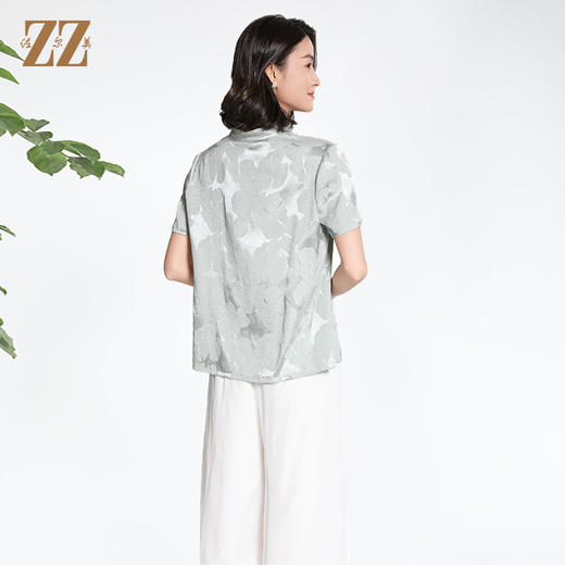 佐尔美夏季新款新中式国风时尚气质100%桑蚕丝短袖衬衣女M42CS97 商品图4
