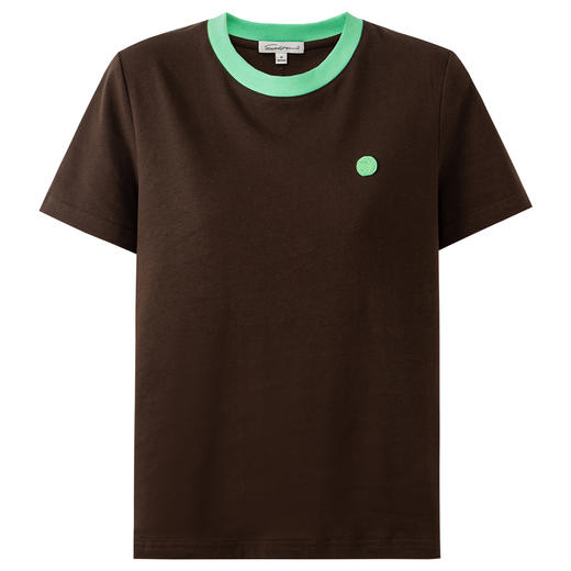 SELFWHO笑脸衣橱精梳棉撞色短袖T恤女2025夏新款宽松圆领落肩上衣 商品图4