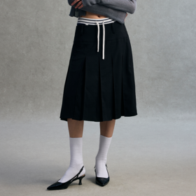 GOODBAI 23编号logo标宽腰带百褶半身短裙