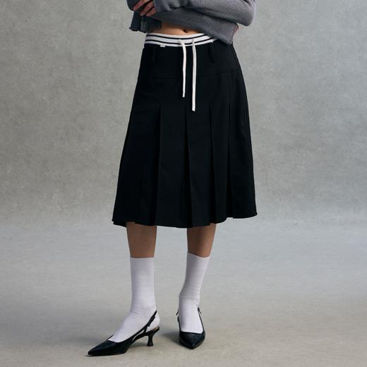 GOODBAI 23编号logo标宽腰带百褶半身短裙 商品图0