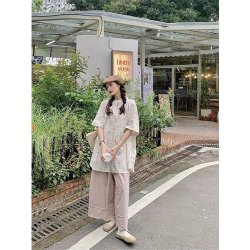 裁缝学苑AQ456法式复古中长款短袖衬衫花边阔腿裤两件套纸样女装套装样板图纸 商品图2