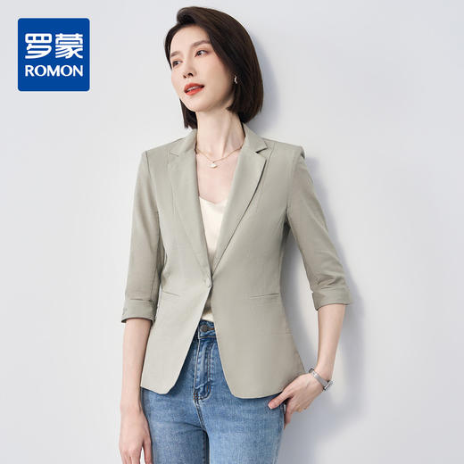 【棉麻面料】罗蒙小西装女外套夏季轻薄透气凉爽速干修身小西装单西服女 商品图14