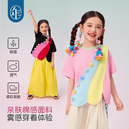 年衣短袖女童2025夏季新款民族风原创宽松圆领遇见布朗T恤 商品图1