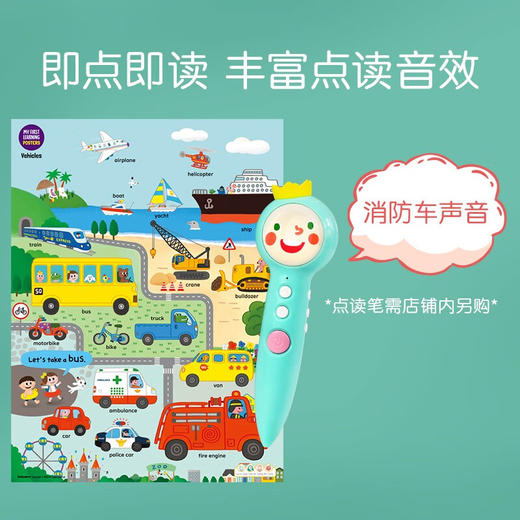 【可点读】英语单词海报婴幼儿早教宝宝启蒙认知有声挂图6张宝宝认知英语单词字母数字动物汽车启蒙教材支持小book点点读海报 文脉【预售1-2天发货】 商品图1