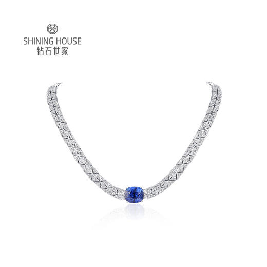【蓝宝石项链】钻石世家 18K金蓝宝石镶钻项链 高级设计珠宝系列 每一颗宝石都是大自然的宝物 深邃浓郁的幽兰光芒 丝绒静谧的高雅之美 商品图0