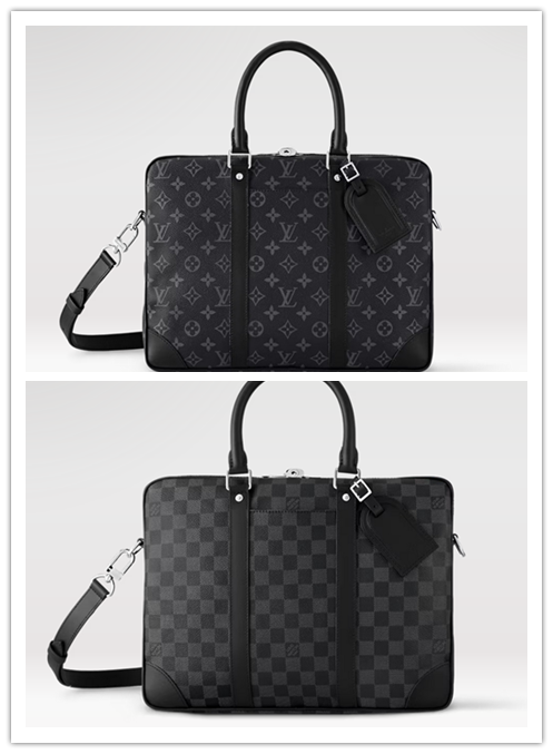 经典男士手提单肩黑花黑格公文包