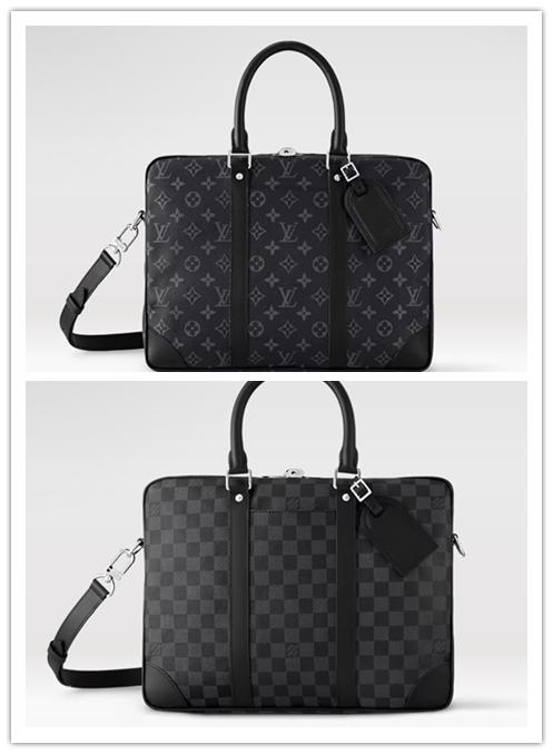 经典男士手提单肩黑花黑格公文包 商品图0