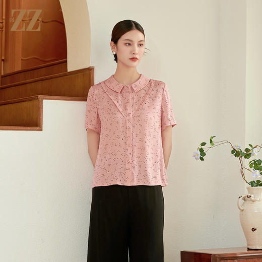 佐尔美夏季新款时尚气质桑蚕丝真丝短袖衬衫女M42CS62 商品图3