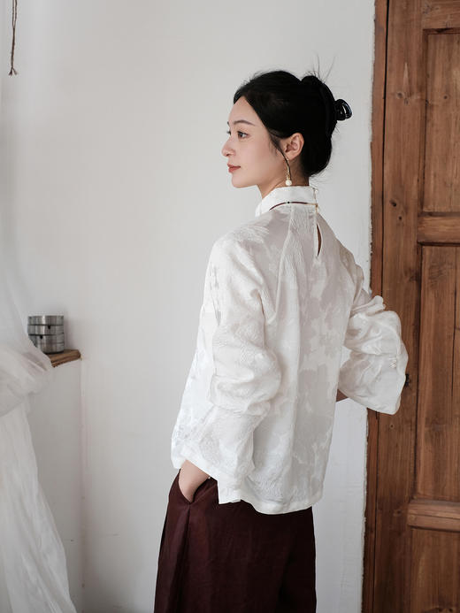盛唐牡丹 | 珍珠白凤凰纹冠乐绉女上衣 商品图7