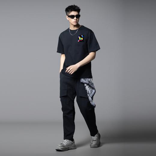 PINLI品立2025夏季新款男士贴布绣花落肩圆领短袖T恤BG252111046 商品图1