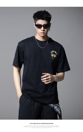 PINLI品立2025夏季新款男士潮流百搭短袖T恤贴布绣潮牌休闲体恤衫BG252111048