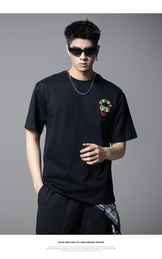 PINLI品立2025夏季新款男士潮流百搭短袖T恤贴布绣潮牌休闲体恤衫BG252111048 商品图0