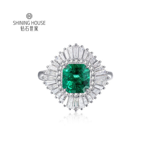 【祖母绿戒指】钻石世家 18K金祖母绿镶钻戒指   高级设计珠宝系列 绿宝石之王祖母绿 拥有美丽的翠绿色 象征着幸运、幸福和万物盎然的生命力 商品图1