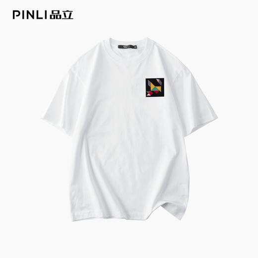 PINLI品立2025夏季新款男士贴布绣花落肩圆领短袖T恤BG252111046 商品图4