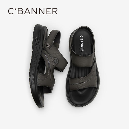 千百度男鞋厚底休闲凉鞋增高海边度假露趾沙滩凉鞋A25311132 商品图4