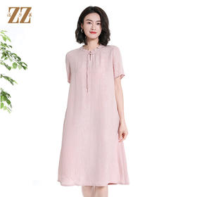 佐尔美夏季新款新中式国风100%桑蚕丝短袖连衣裙女M42LS18