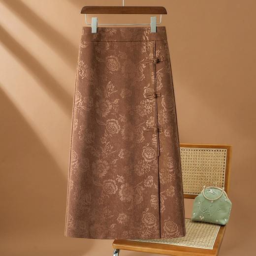 丁摩 高端黑色半身裙女春秋季新款复古国风印花直筒裙包臀a字裙子5ZF-2356 商品图4