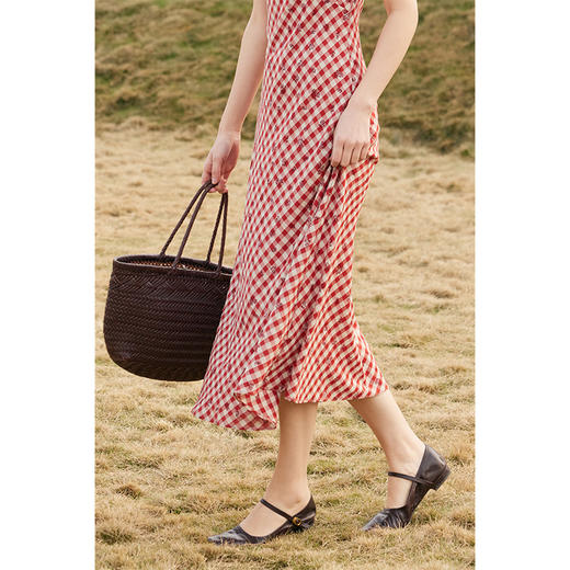 （小眠专属）HeyDress法式红色格子连衣裙女夏季小众设计感收腰显瘦背心裙子 商品图2