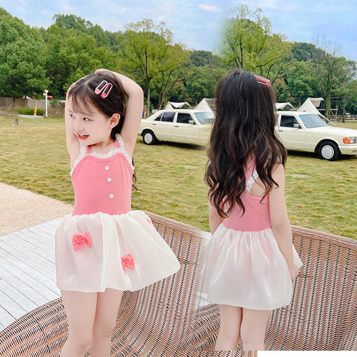 【甜美公主风❗儿童俏皮泳衣】儿童泳衣女洋气连体，高弹面料，吸湿速干，中小童可爱蓬蓬裙公主蝴蝶结度假泳装QQ 商品图3